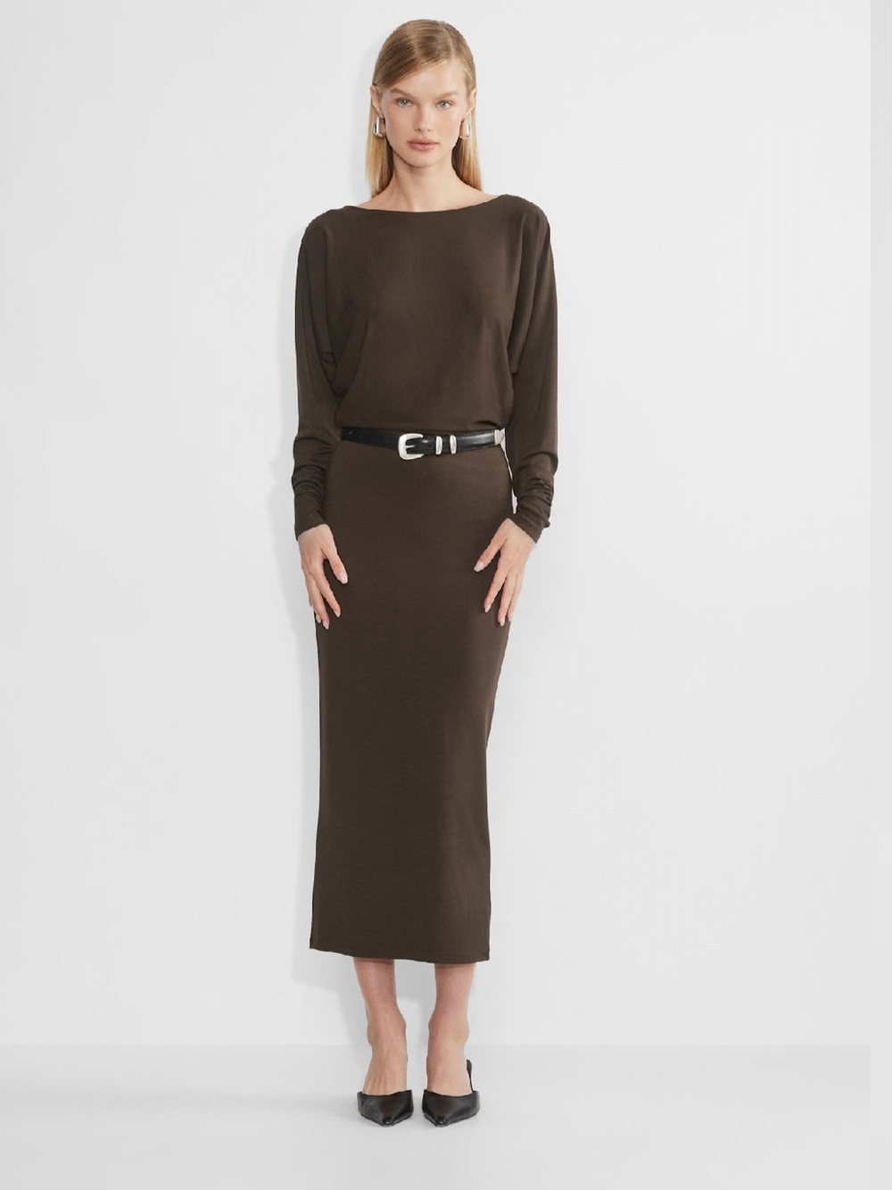 Babaton Brown LongSleeve Maxi Dress - Babaton Cote Dress